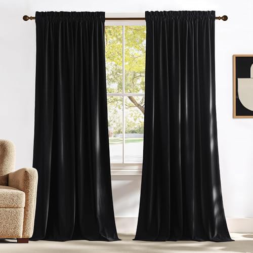 Black velvet heavy duty blackout curtains