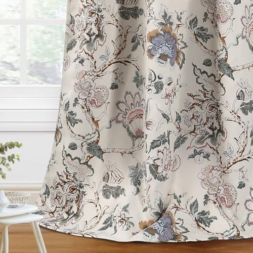 Sage brown floral grommet drapes 84 inch