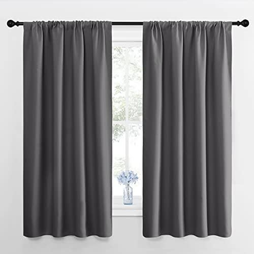 Grey rod pocket short blackout drapes