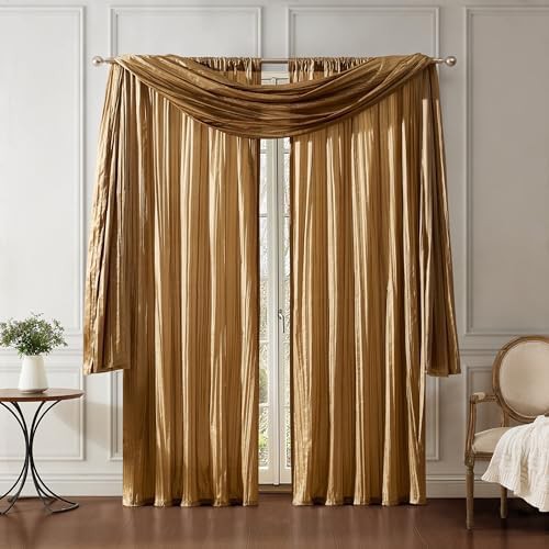 Elrene Athena gold faux silk window and scarf set
