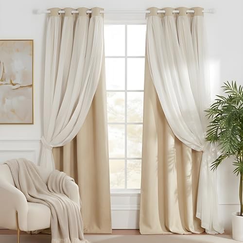 Biscotti beige crushed sheer and blackout curtains