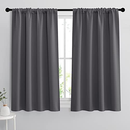 Grey Rod Pocket Blackout Bedroom Curtains
