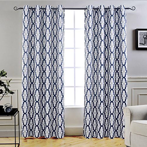 Navy thermal geometric blackout window curtains