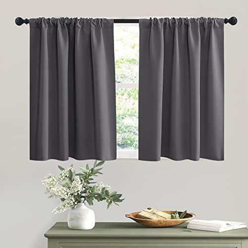 Short grey rod pocket small bedroom curtain