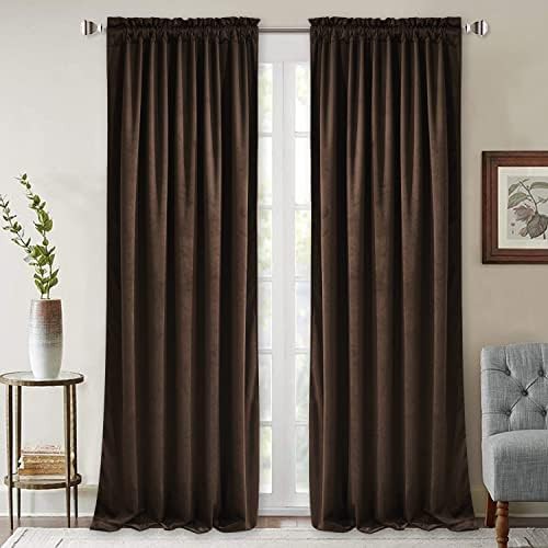 Brown velvet blackout window drapes 84 in