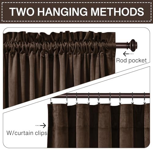Brown velvet blackout window drapes 84 in — photo 3