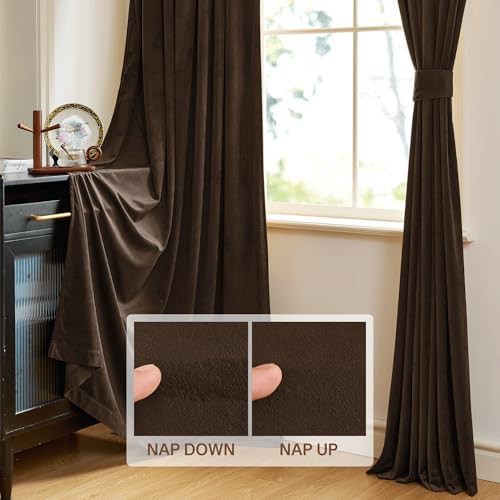 Brown velvet blackout window drapes 84 in — photo 4