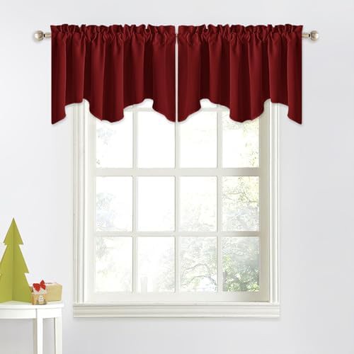 Burgundy red scalloped blackout window valances