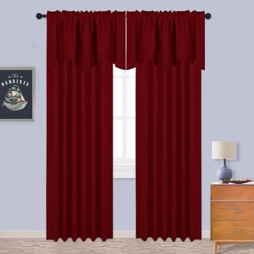 Burgundy red scalloped blackout window valances — photo 4