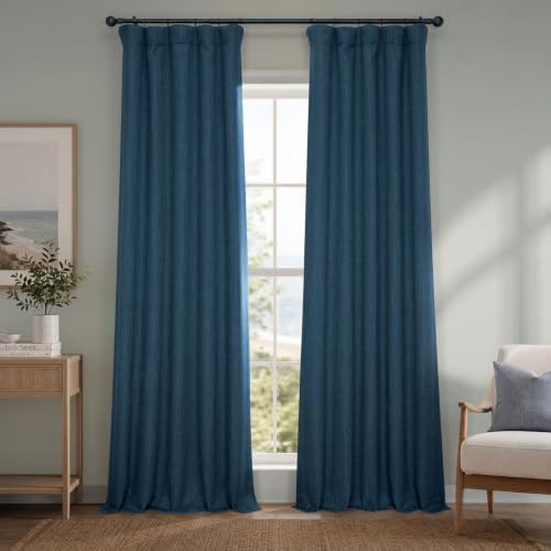 Indigo Faux Linen Living Room Curtain Panel
