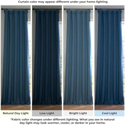 Indigo Faux Linen Living Room Curtain Panel — photo 4