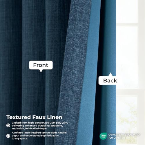 Indigo Faux Linen Living Room Curtain Panel — photo 5