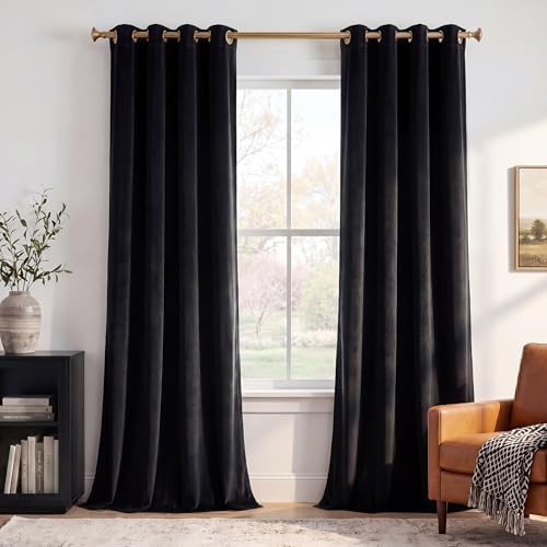 Black velvet grommet thermal curtains 84 in