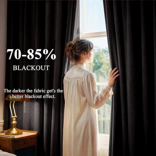 Black velvet grommet thermal curtains 84 in — photo 3