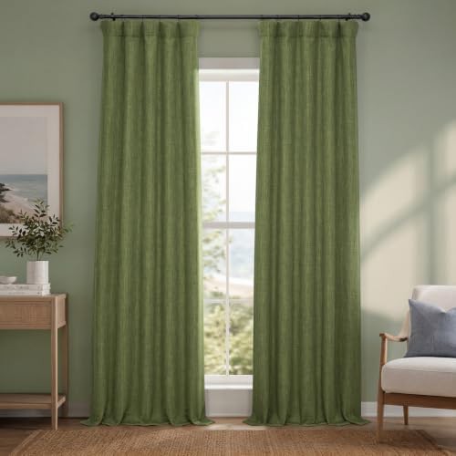 Tuscany Green Faux Linen Living Room Curtain