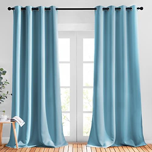 Teal blue grommet bedroom curtain panels