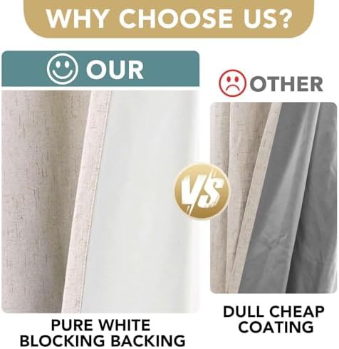 White linen total blackout curtains 45 inch — photo 3