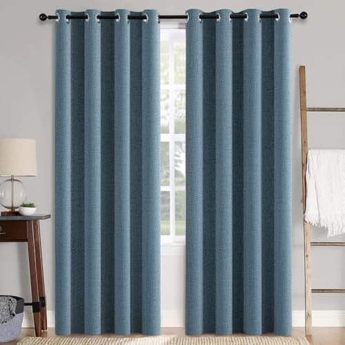 Dusty blue linen blackout curtain 84 in