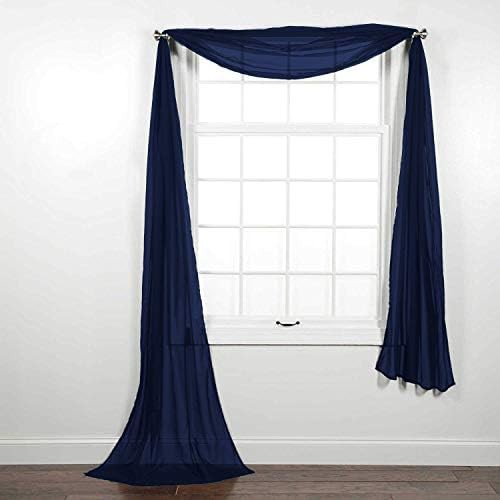 Navy blue sheer voile window scarf