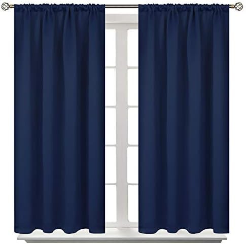Short Blue Rod Pocket Darkening Drapes