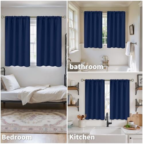 Short Blue Rod Pocket Darkening Drapes — photo 4