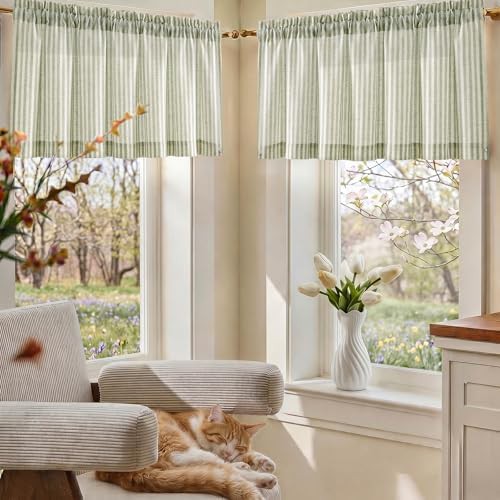 Sage green linen stripe window valance 16 in — photo 3
