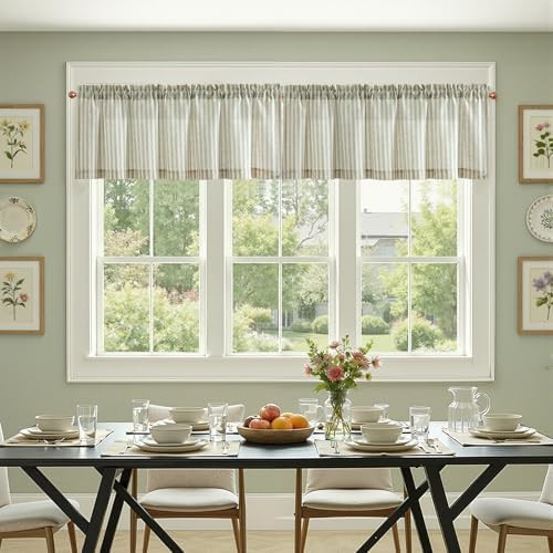 Sage green linen stripe window valance 16 in — photo 4