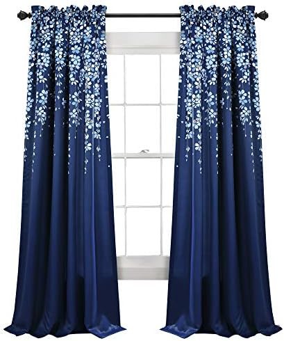 Navy weeping flower floral window curtains