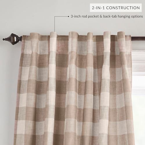 Linen buffalo check farmhouse blackout curtain — photo 3