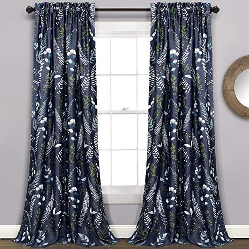 Devonia navy and green room darkening curtain set 95
