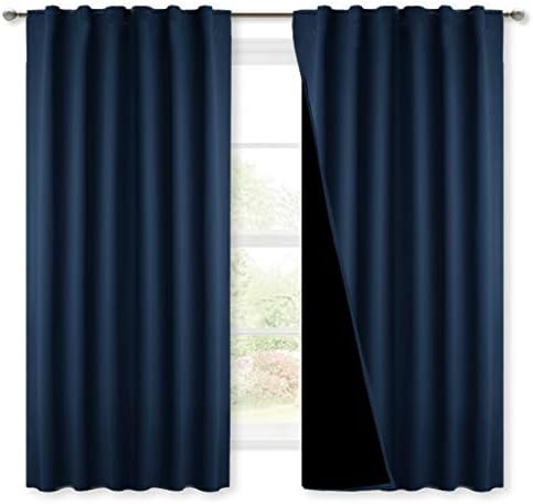 Navy Thermal Insulated Liner Bedroom Curtains