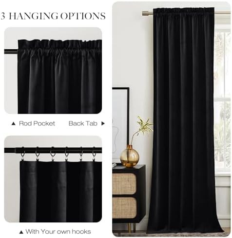 Black velvet patio blackout curtains 108 in — photo 5