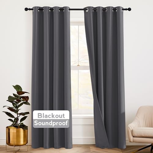 Grey 3 layer soundproof 84 inch blackout curtain