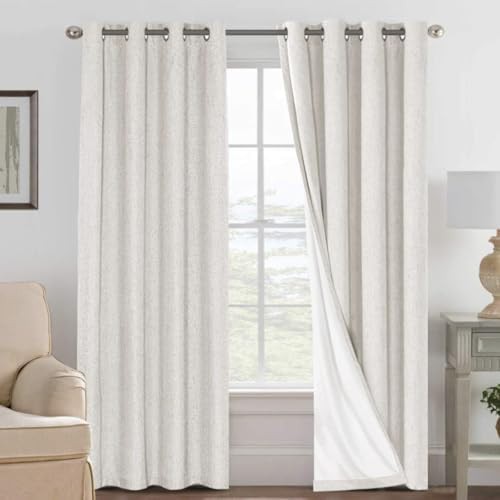 Ivory linen total blackout curtains 84 inch