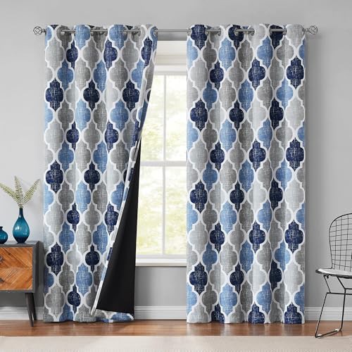 Moroccan blackout curtains blue grey 84 in