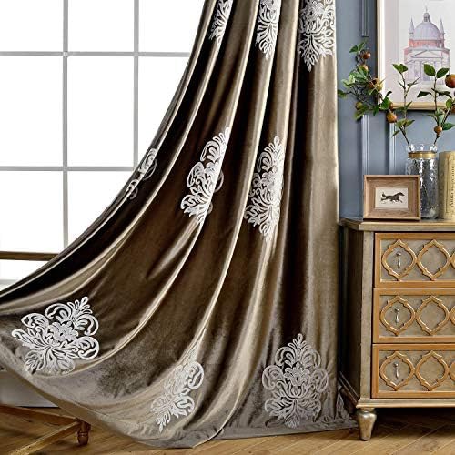 Velvet Embroidered Flower Chocolate Brown Draperies