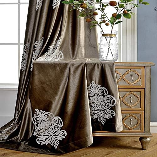 Velvet Embroidered Flower Chocolate Brown Draperies — photo 3