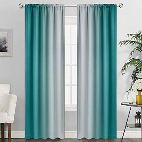 Teal ombre rod pocket bedroom curtains 84 in