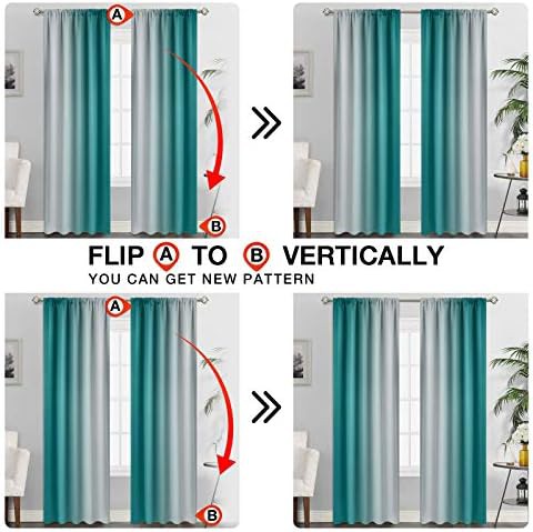 Teal ombre rod pocket bedroom curtains 84 in — photo 3