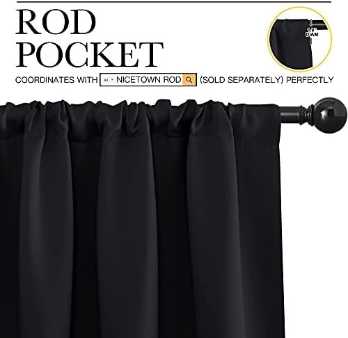 Black rod pocket bedroom blackout curtains — photo 3