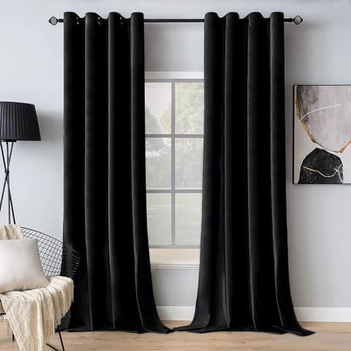 Black grommet halloween velvet curtains 96 in