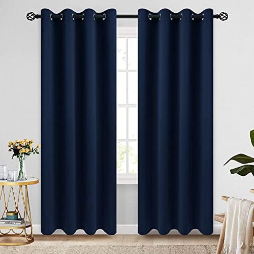 Navy blue blackout grommet curtains 84 inch