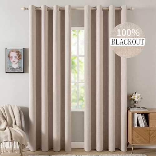 Natural beige thermal linen curtain 72 in