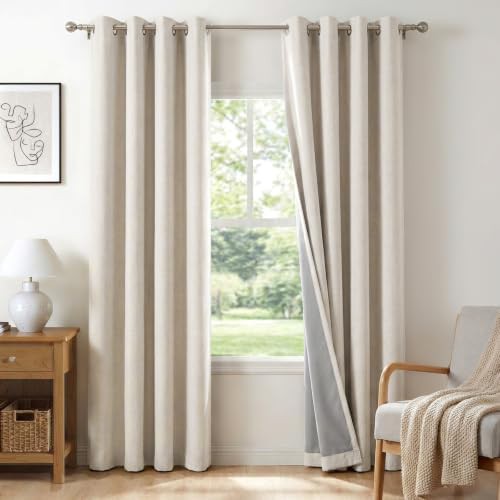 Beige linen curtains 84 in two panels set
