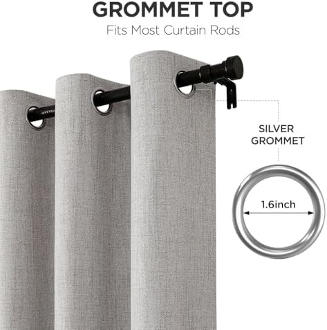 Grey faux linen grommet curtains 96 in — photo 5