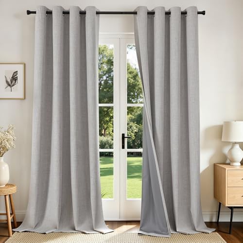 Grey faux linen blackout curtains 84 in