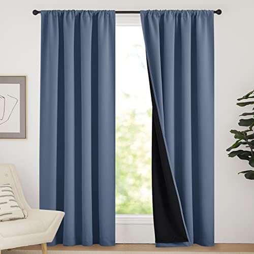 Stone blue rod pocket bedroom curtains