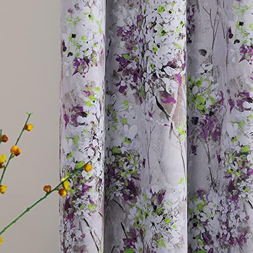 Purple flower leaf thermal curtain 84 in