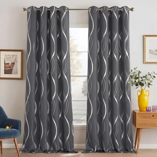 Grey striped geometric pattern blackout curtains