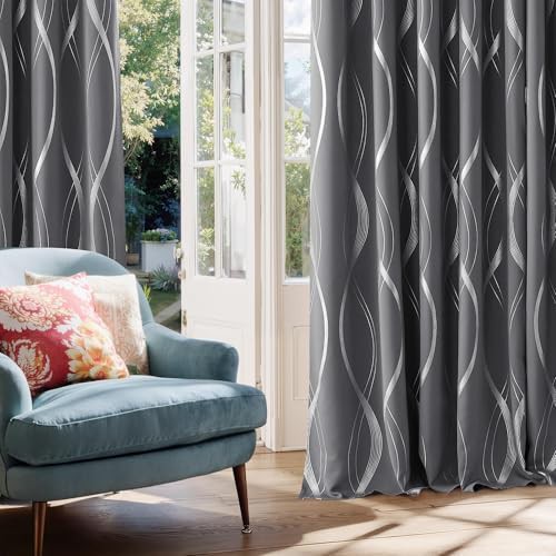 Grey striped geometric pattern blackout curtains — photo 3